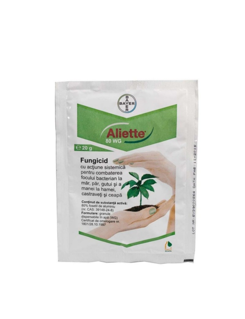 Fungicid Aliette 80 WG, pentru castraveti, ceapa, si focul bacterian la mar, par, gutui 20g