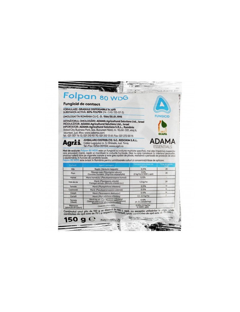 Fungicid Folpan 80 WDG, Fungicid cu actiune multi-site, 150g